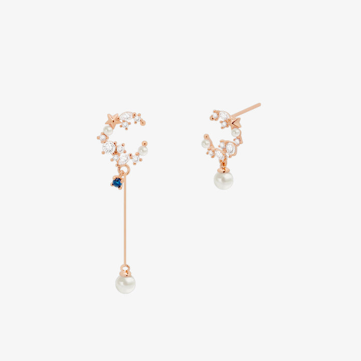 Cubic moon dangled pearl Earrings-6
