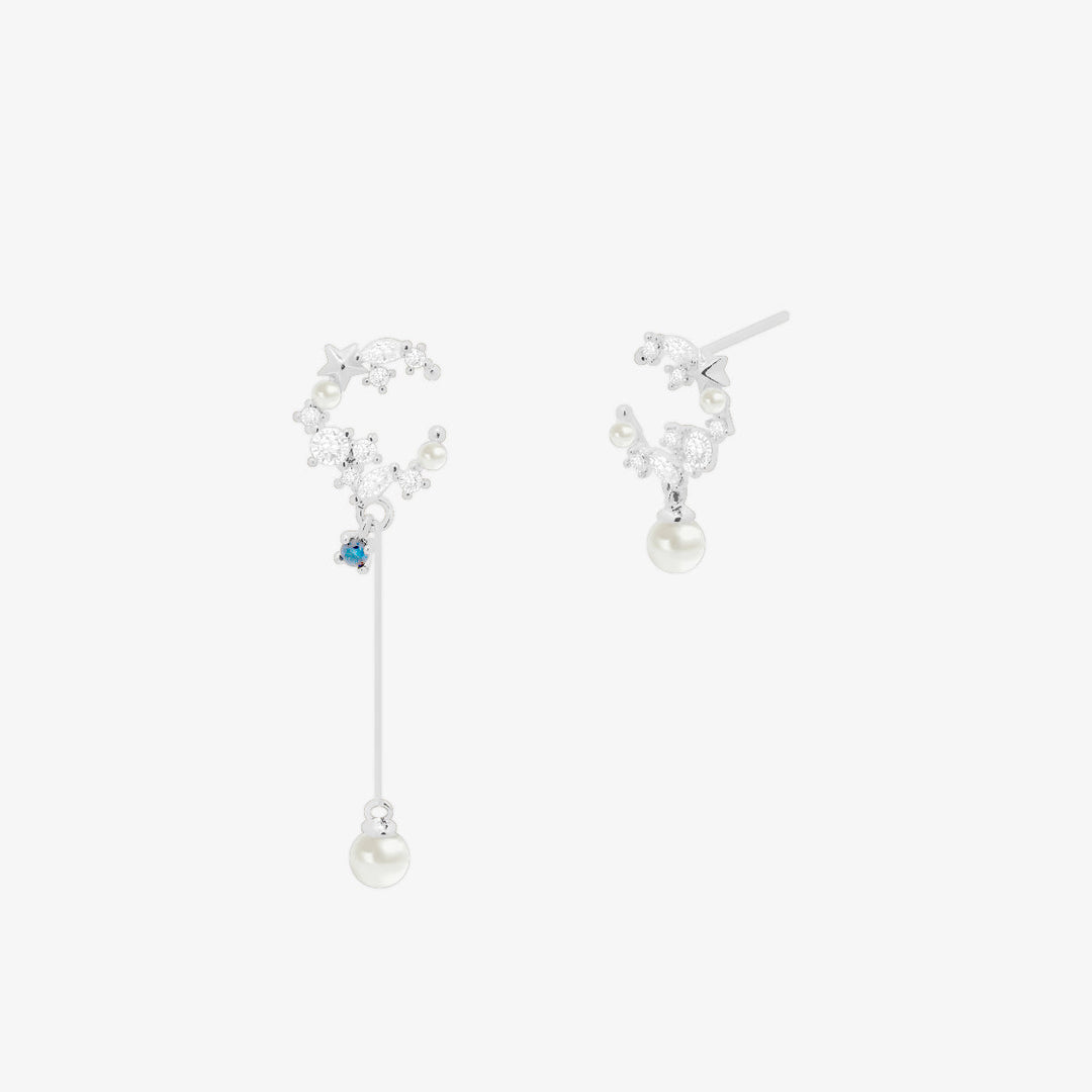 Cubic moon dangled pearl Earrings-5