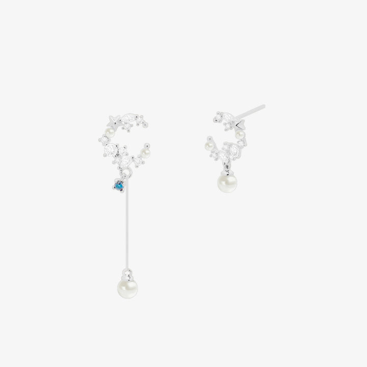 Cubic moon dangled pearl Earrings-5