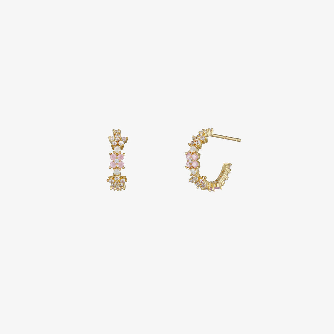 Rose quartz flower semi-hoop earrings-0