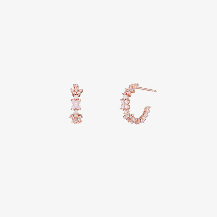 Rose quartz flower semi-hoop earrings-6