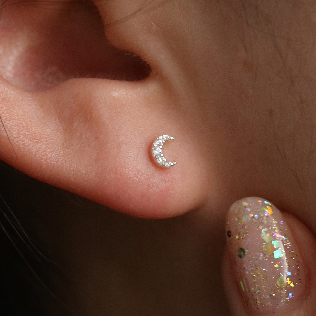 Tiny crystal moon stud earrings-2