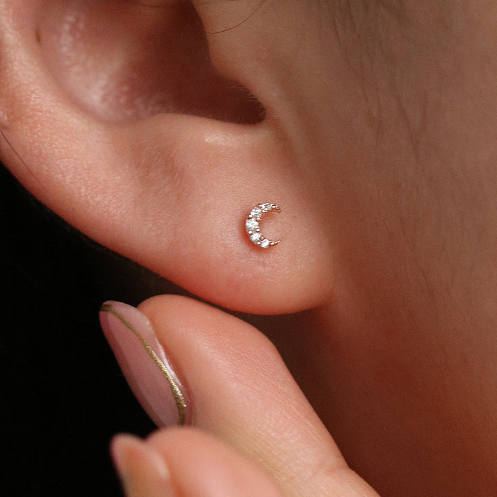 Tiny crystal moon stud earrings-1