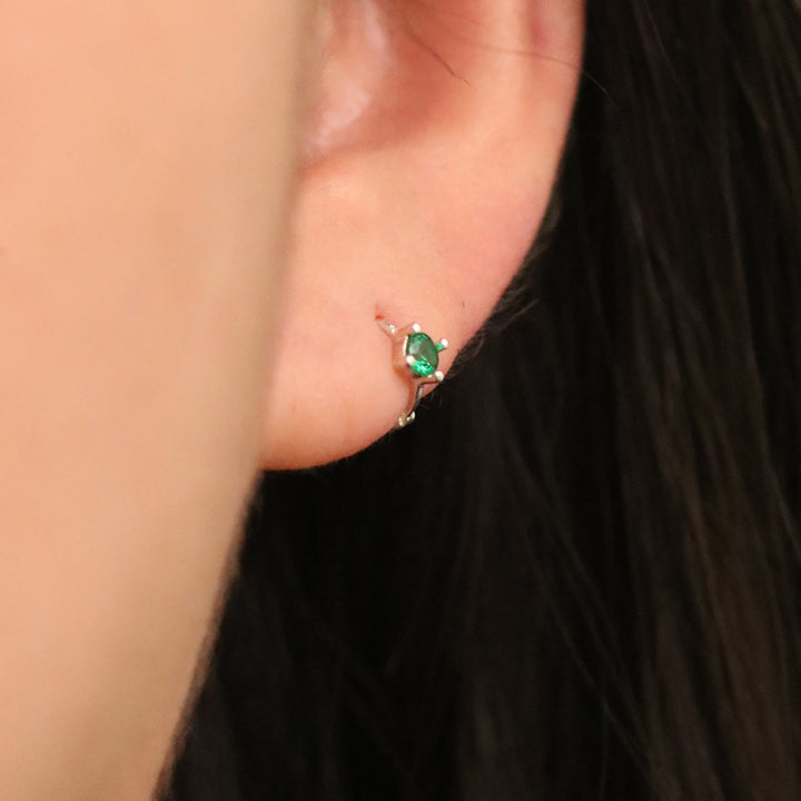 Single green onyx huggie earring-3