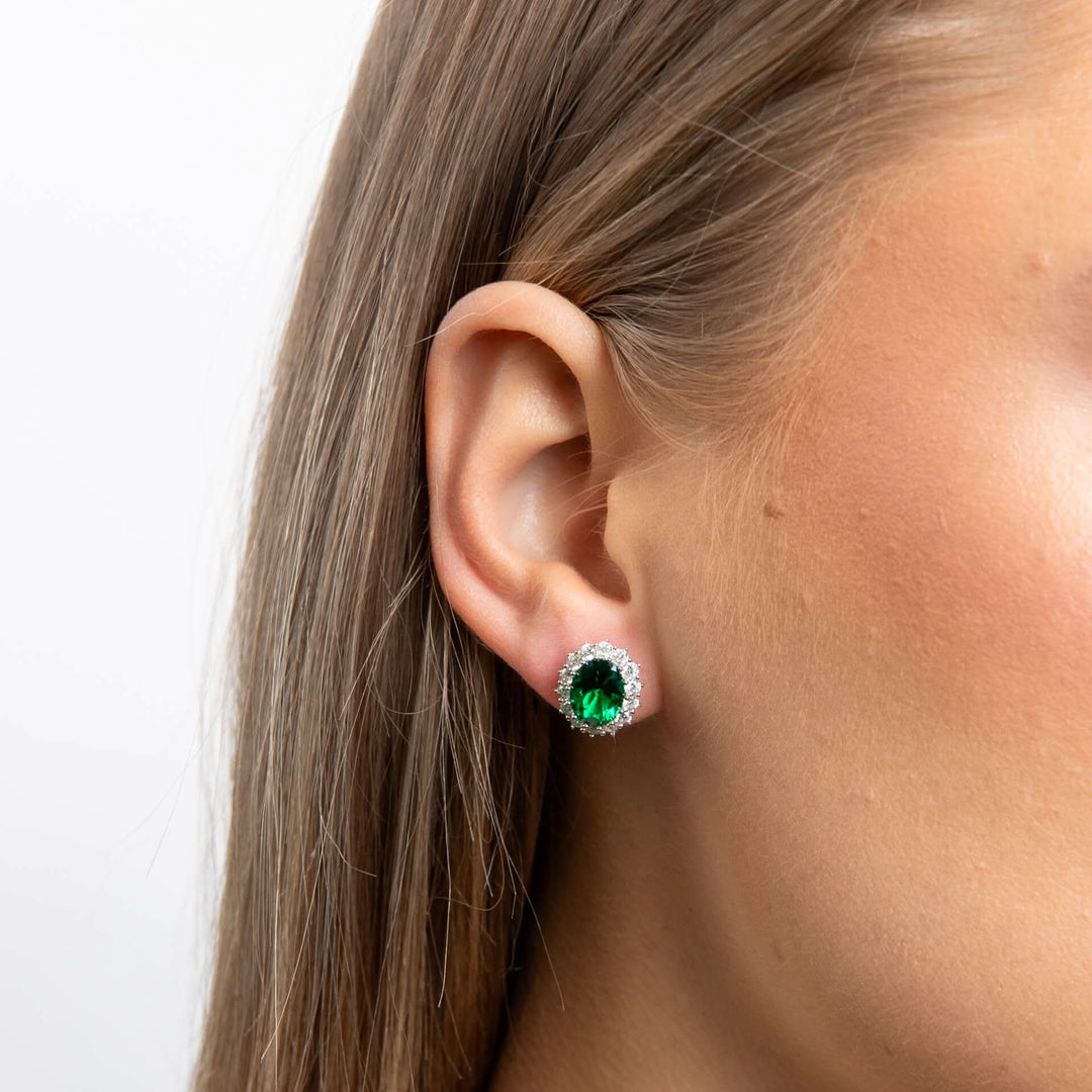 Diamonfire Oval Green Nano White Cubic Zirconia Stud Earrings E6590