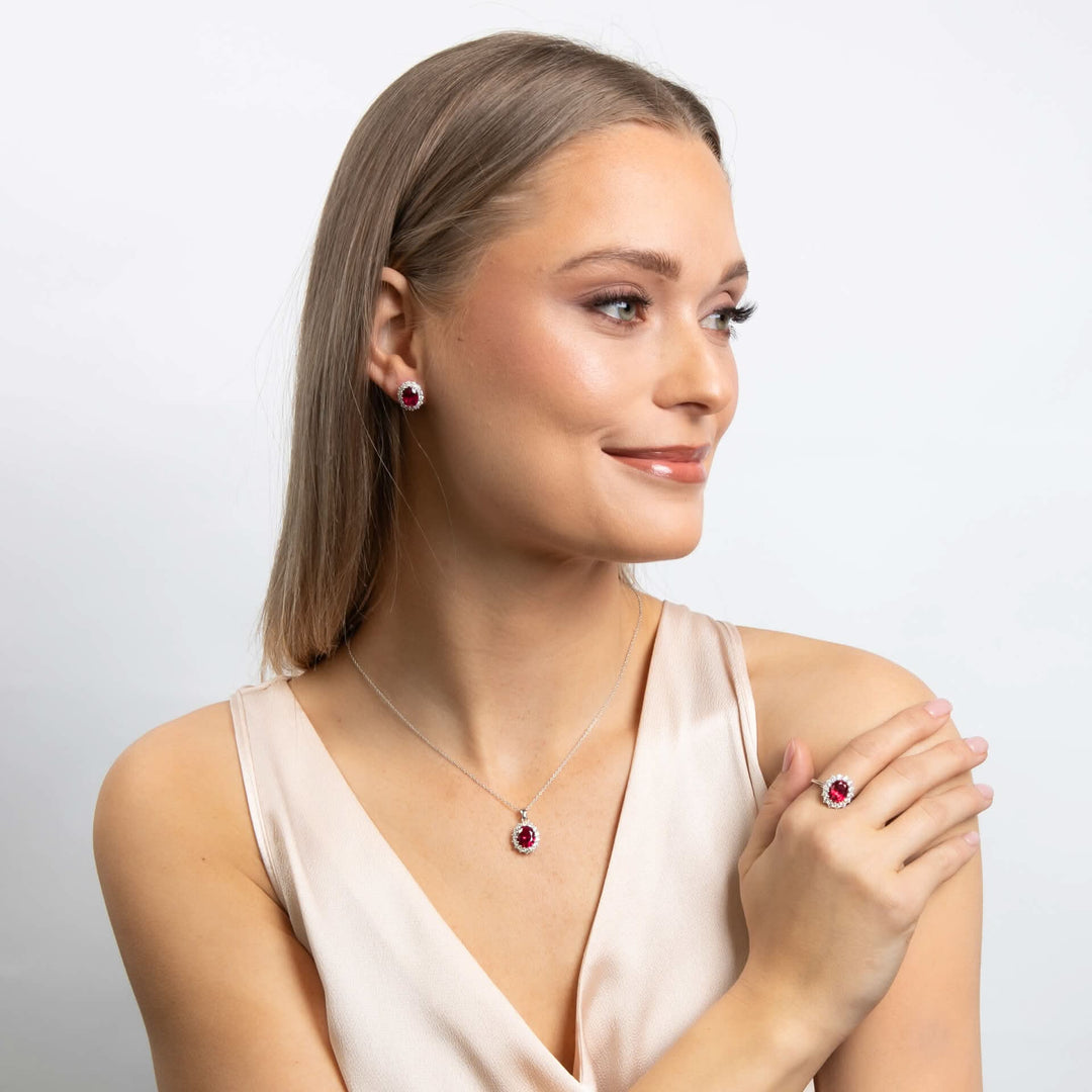 Diamonfire Oval Red Synthetic Ruby Cubic Zirconia Pendant P5518