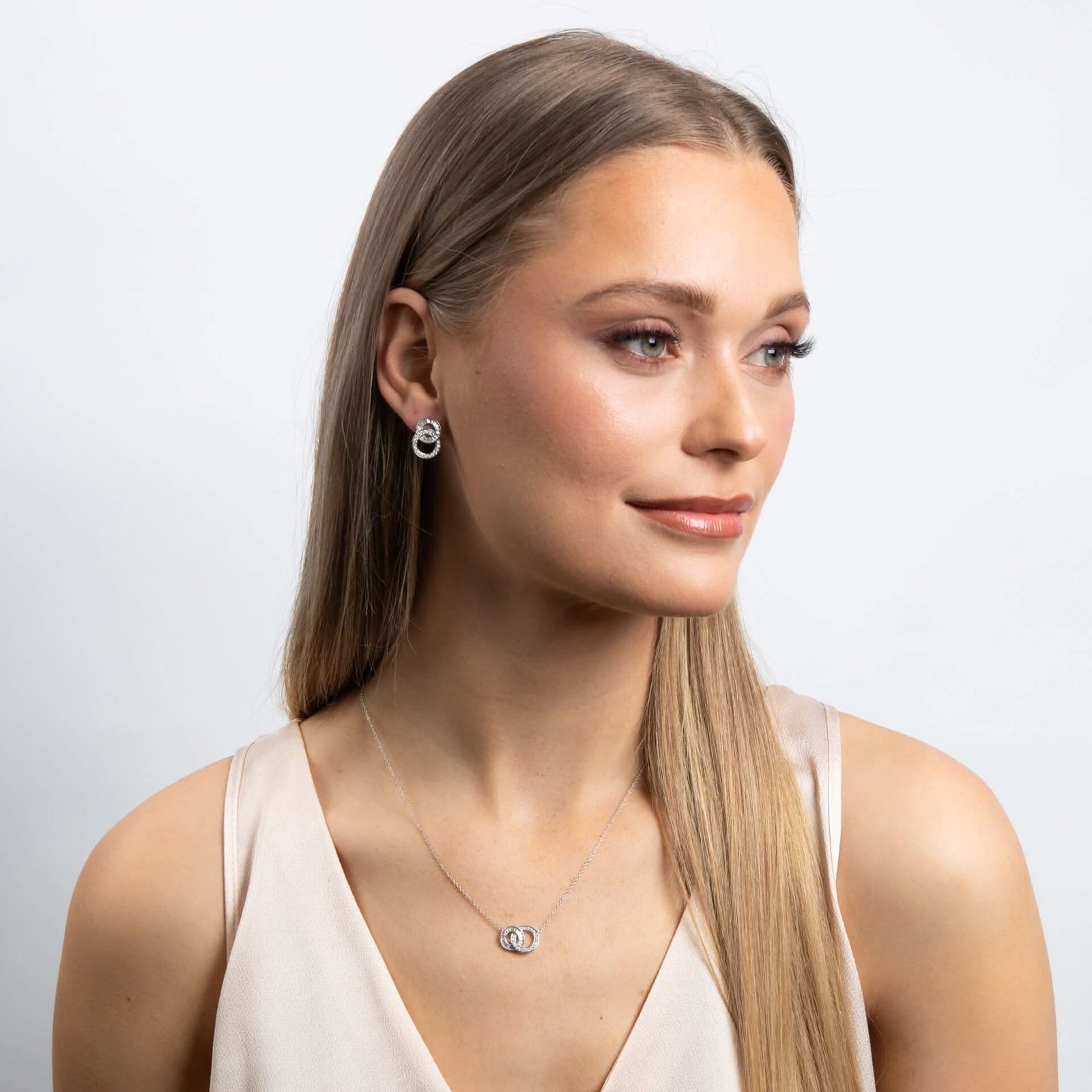 Diamonfire Cubic Zirconia Linked Circles Stud Earrings E6602