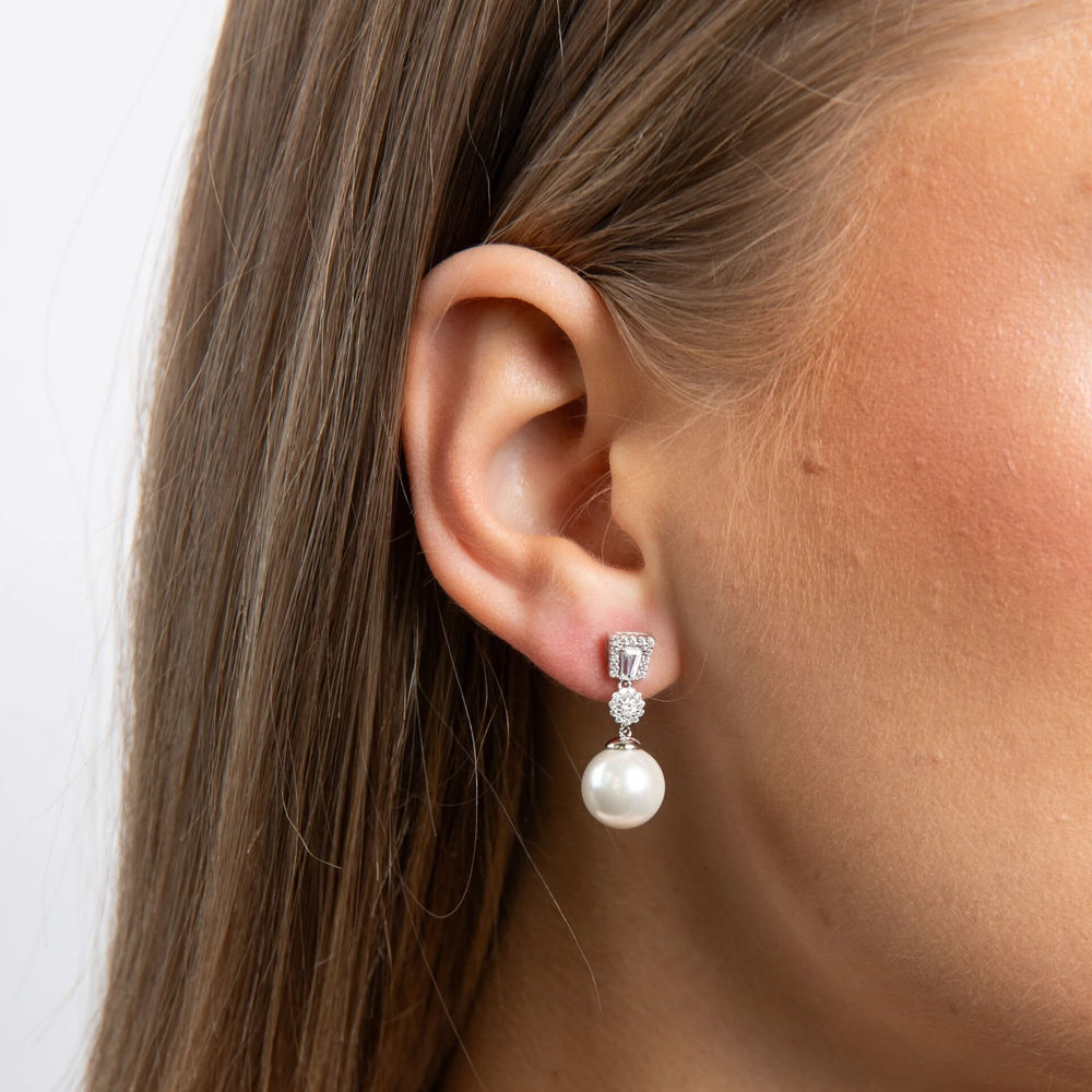 Diamonfire Cubic Zirconia Shell Pearl Drop Earrings E6604