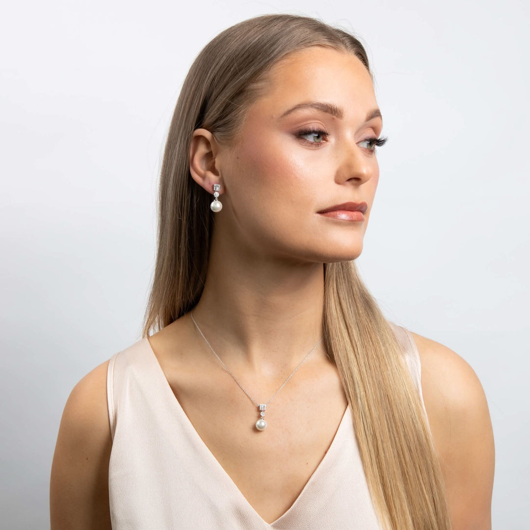 Diamonfire Cubic Zirconia Shell Pearl Drop Earrings E6604