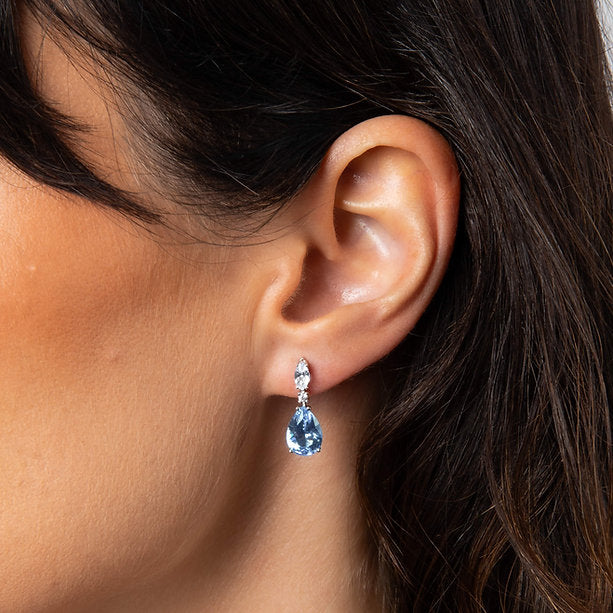 Diamonfire Clear Grey Blue Cubic Zirconia Delicate Oval Cut Earrings E6703