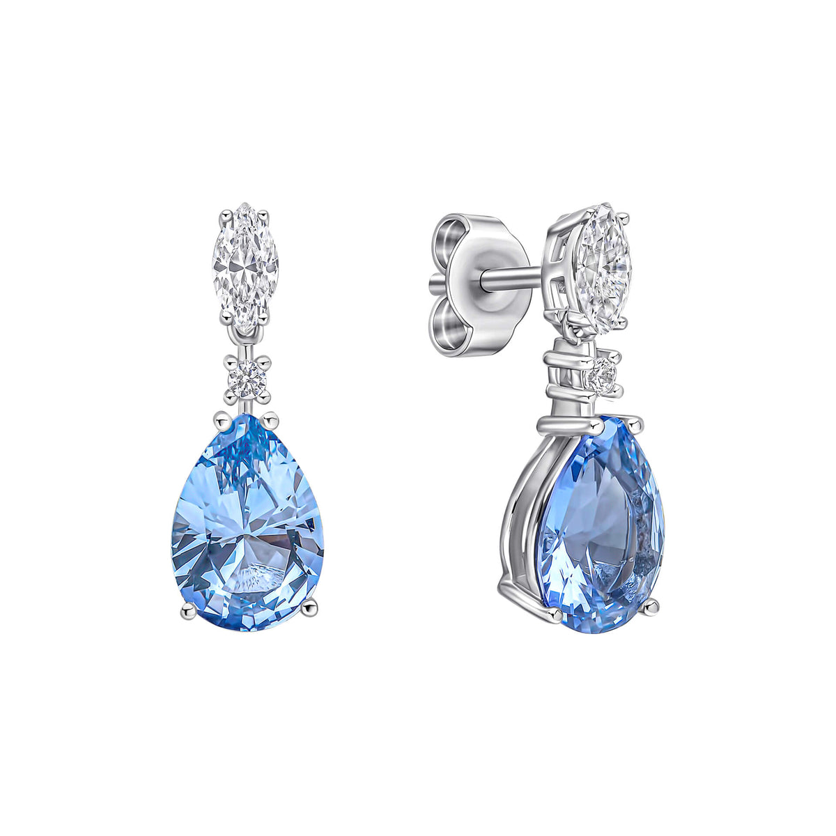 Diamonfire Clear Grey Blue Cubic Zirconia Delicate Oval Cut Earrings E6703