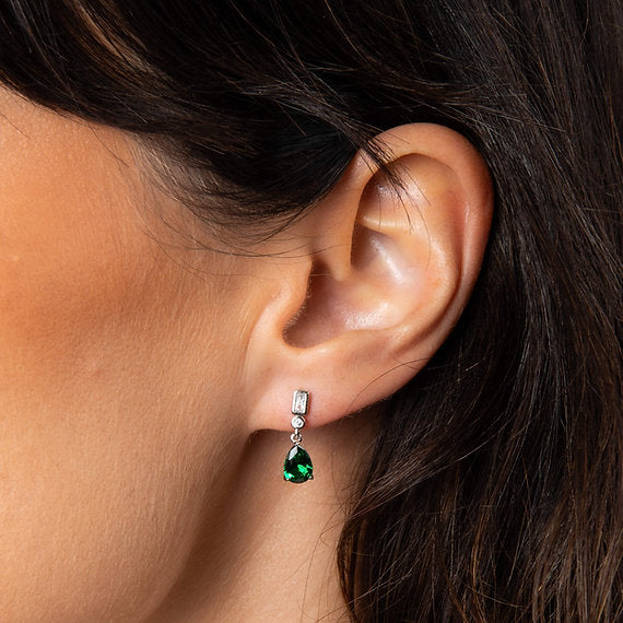 Diamonfire Clear Green Nano Cubic Zirconia Modern Cushion Cut Earrings E6716