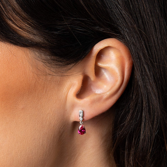 Diamonfire Clear Ruby Cubic Zirconia Timeless Pear Cut Earrings E6717