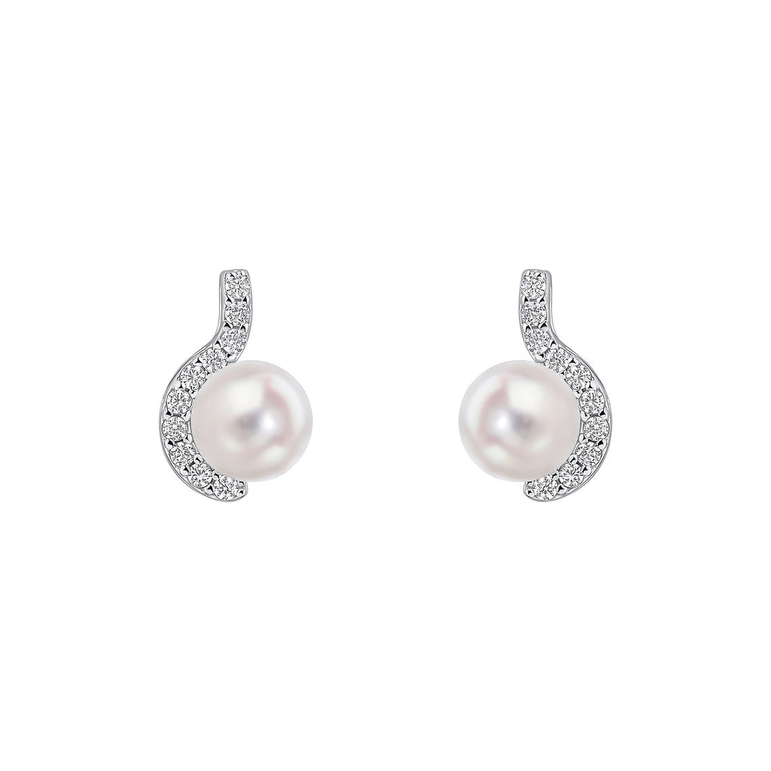 Diamonfire Clear Cubic Zirconia White Shell Pearl Delicate Oval Cut Earrings E6721