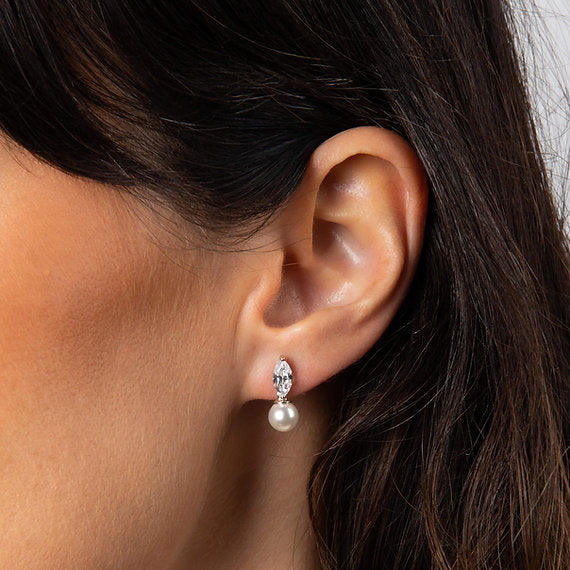 Diamonfire Clear Cubic Zirconia White Shell Pearl Contemporary Princess Cut Earrings E6722