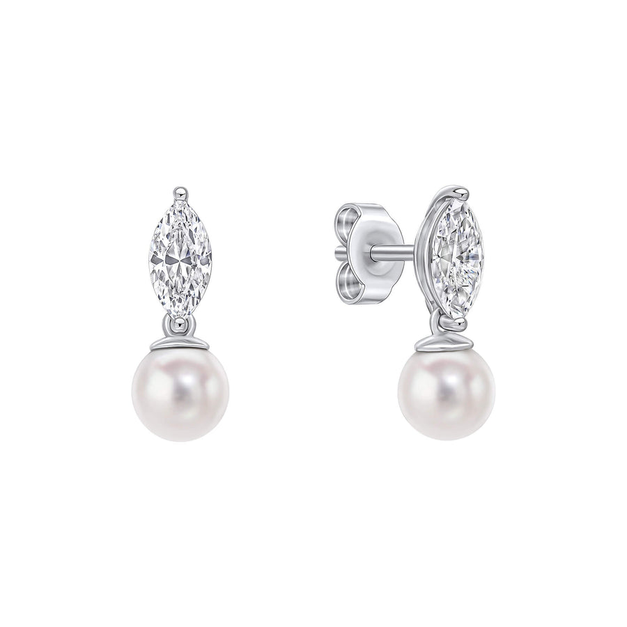 Diamonfire Clear Cubic Zirconia White Shell Pearl Contemporary Princess Cut Earrings E6722