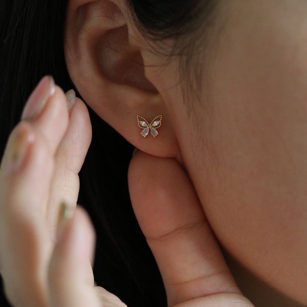 Moonstone butterfly stud earrings-3