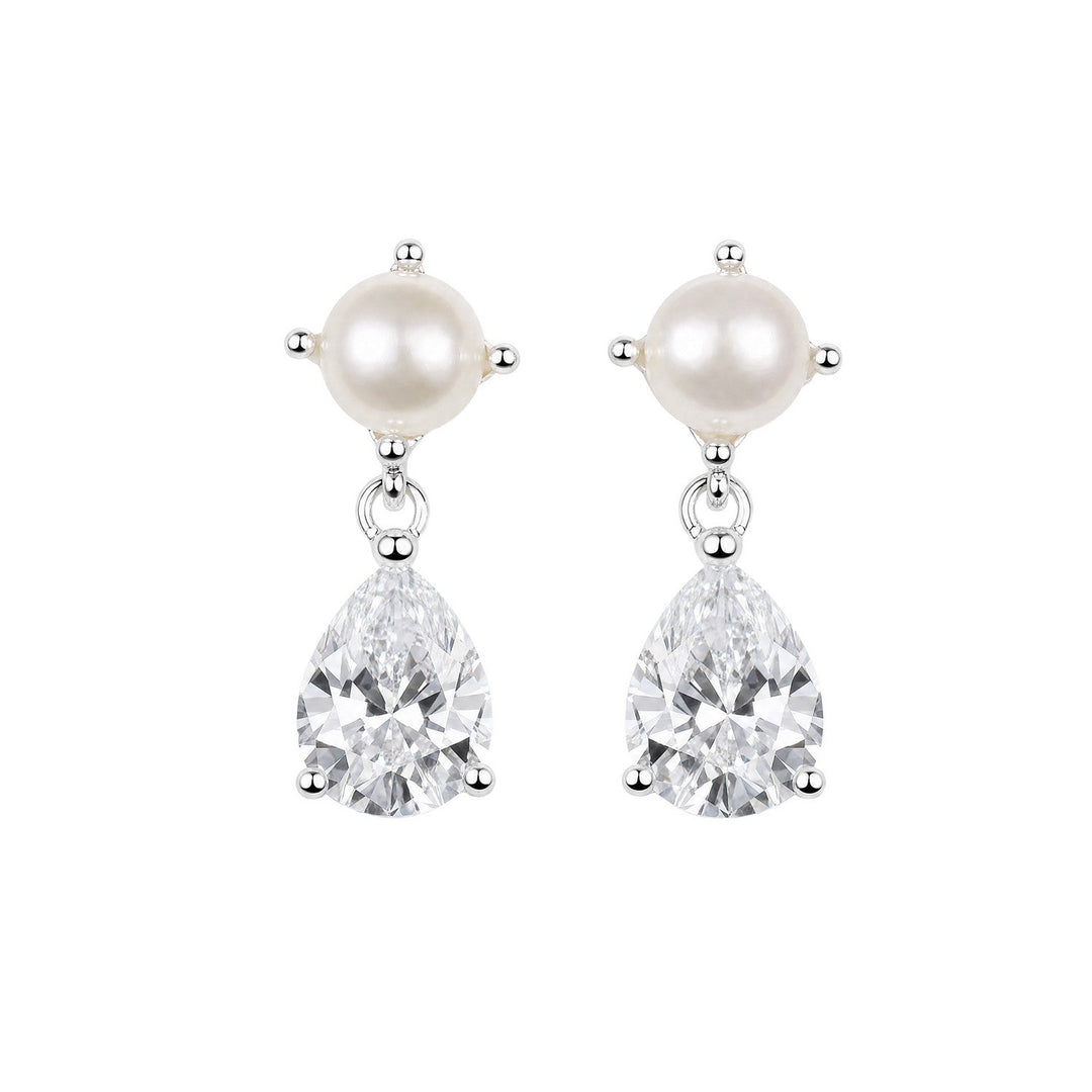 Beginnings Sterling Silver Cubic Zirconia & Freshwater Pearl Earrings E6824C
