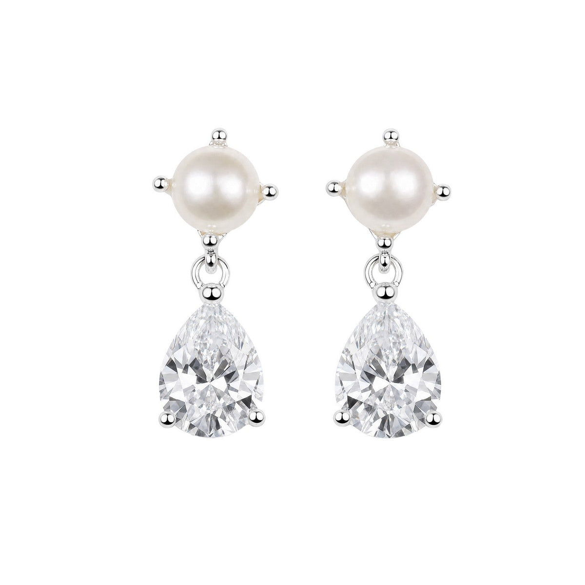 Beginnings Sterling Silver Cubic Zirconia &amp; Freshwater Pearl Earrings E6824C