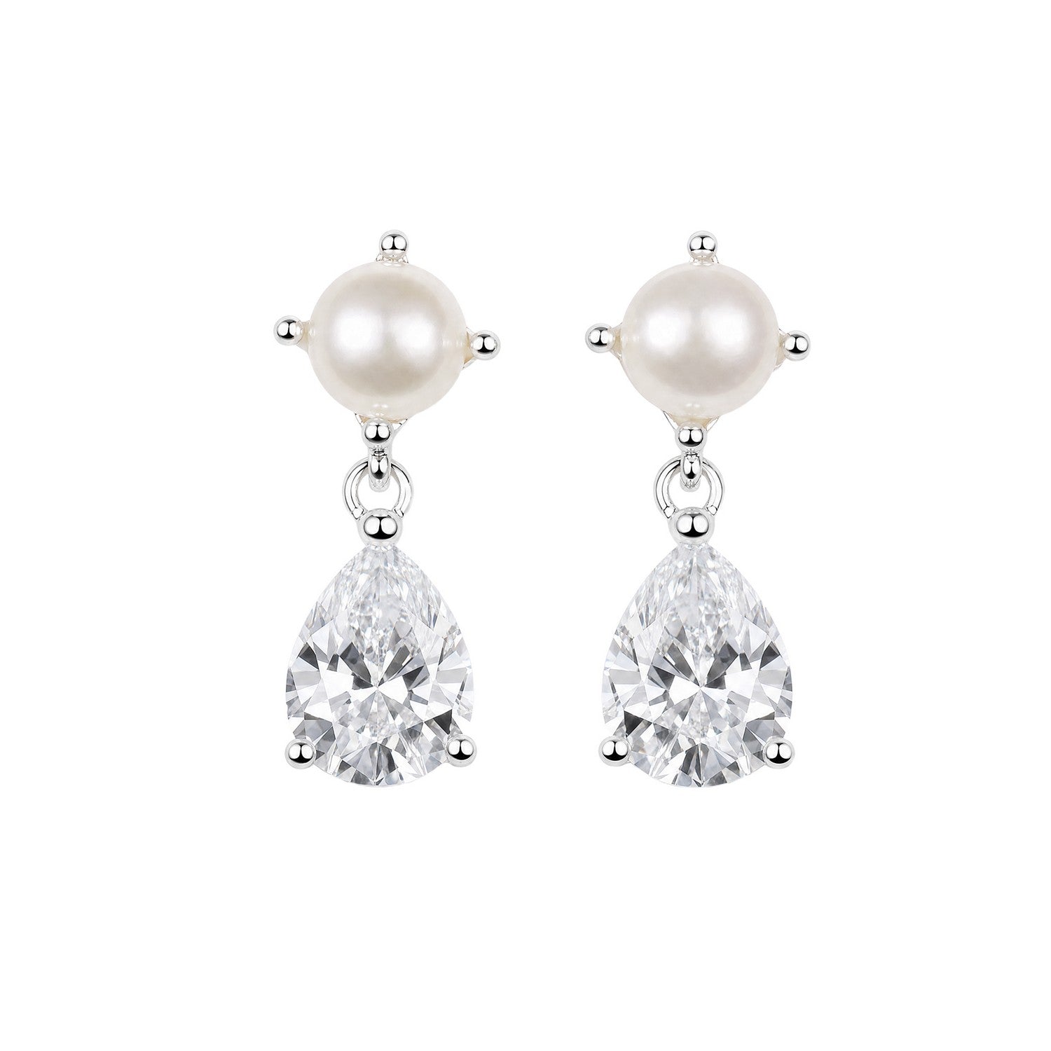Beginnings Sterling Silver Cubic Zirconia & Freshwater Pearl Earrings E6824C