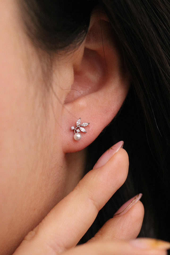 Cubic branch pearl earrings-3
