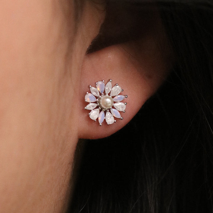 Daisy Pearl and Moonstone Earrings-2