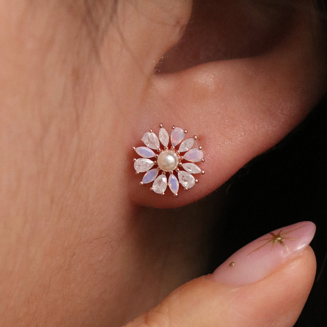 Daisy Pearl and Moonstone Earrings-3