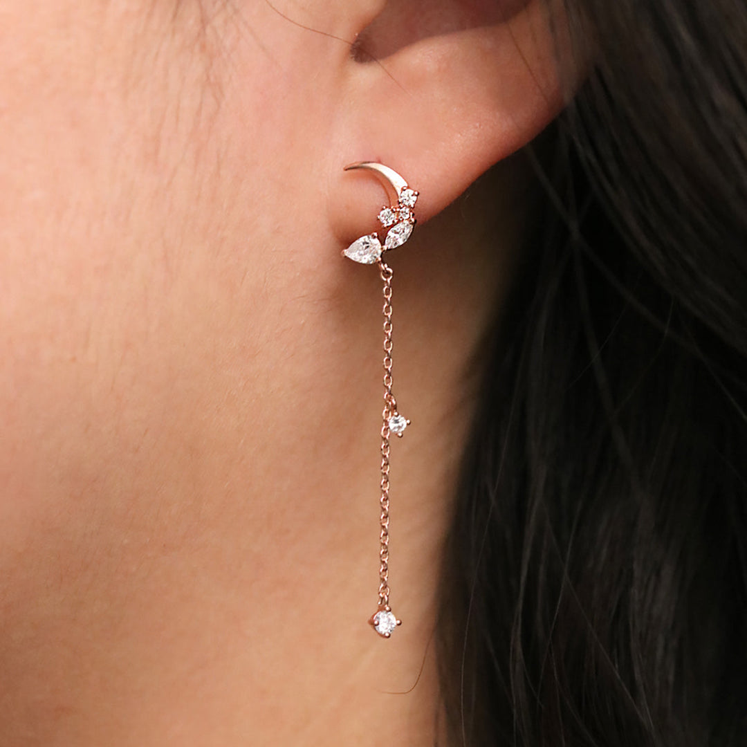 Sparkle Moon Drop Chain Earrings-4