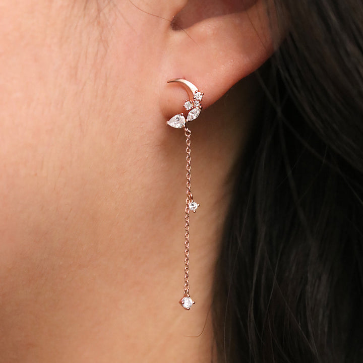 Sparkle Moon Drop Chain Earrings-4