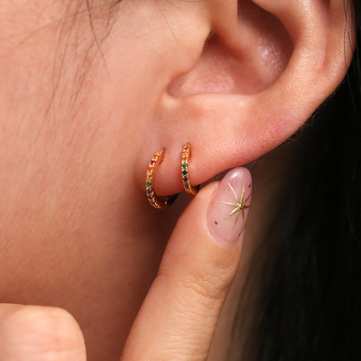 Mini Rainbow Huggie Earrings-2