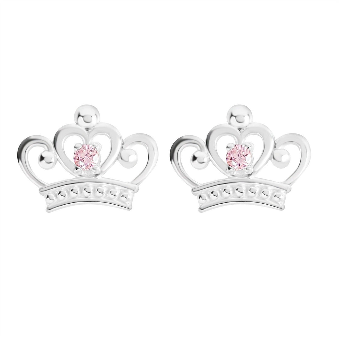 Disney Princess Sterling Silver 925 2Mm Pink Cz Crown Stud With Double Notch Post Earring E901717SZPL.PH
