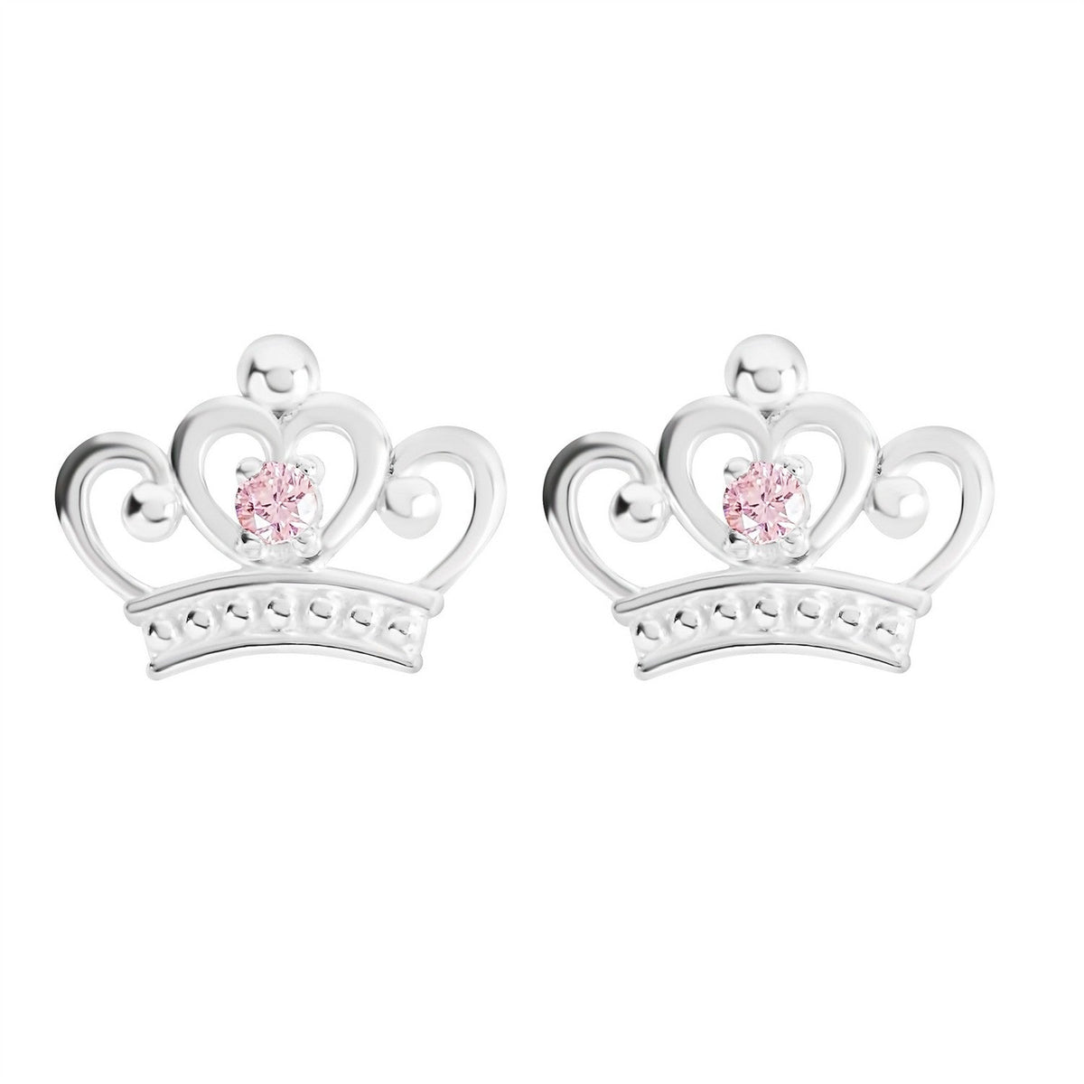 Disney Princess Sterling Silver 925 2Mm Pink Cz Crown Stud With Double Notch Post Earring E901717SZPL.PH