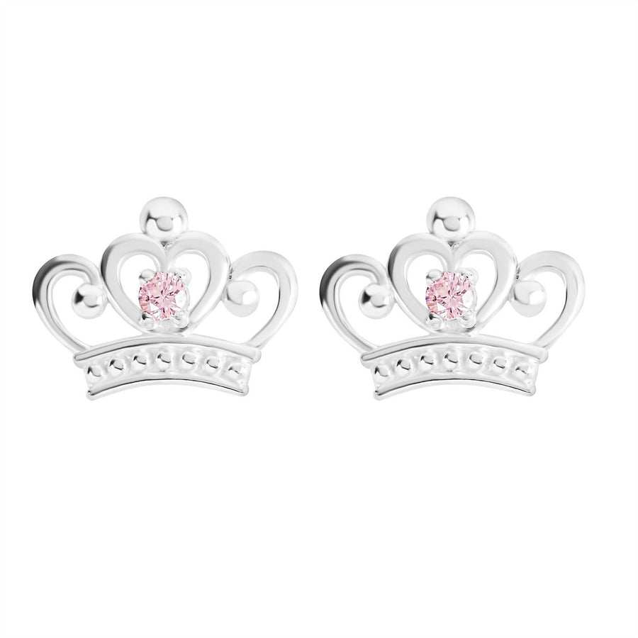 Disney Princess Sterling Silver 2mm Pink Zirconia Crown Stud With Double Notch Post Earring E901717SZPL PH