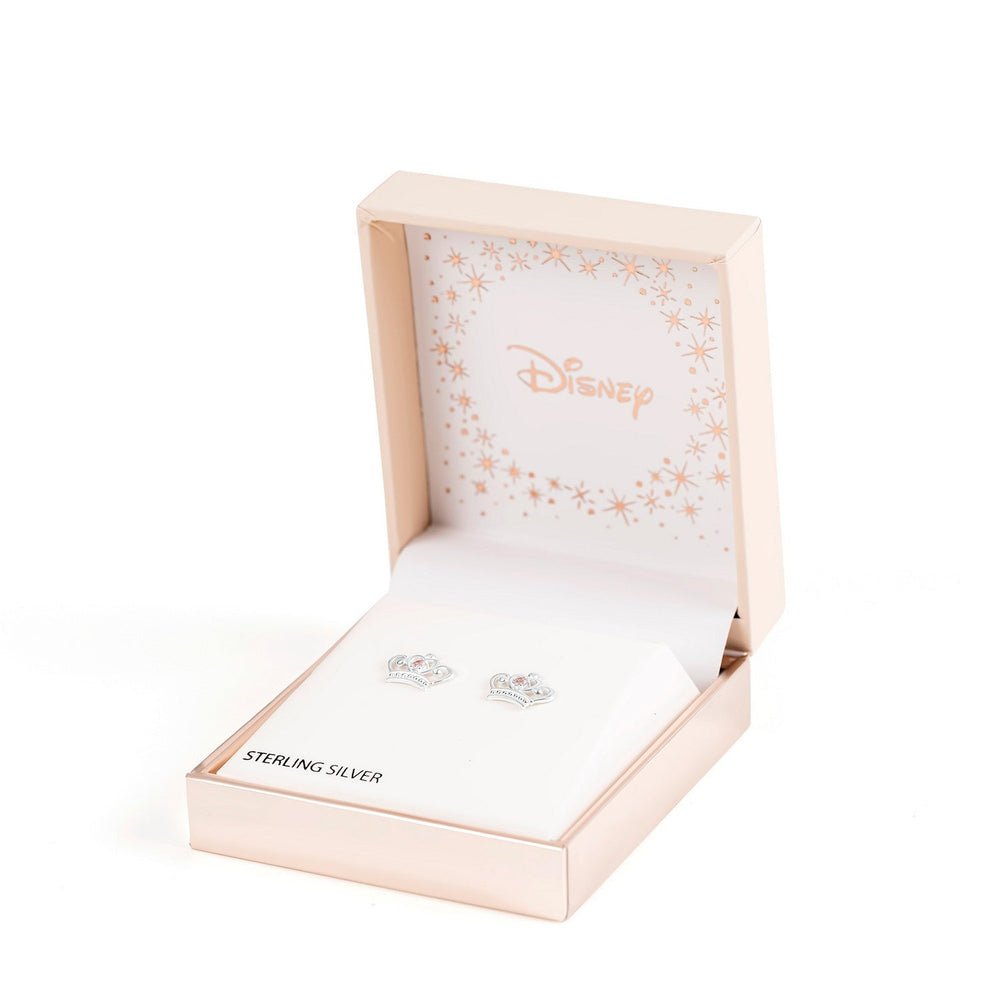 Disney Princess Sterling Silver 2mm Pink Zirconia Crown Stud With Double Notch Post Earring E901717SZPL PH