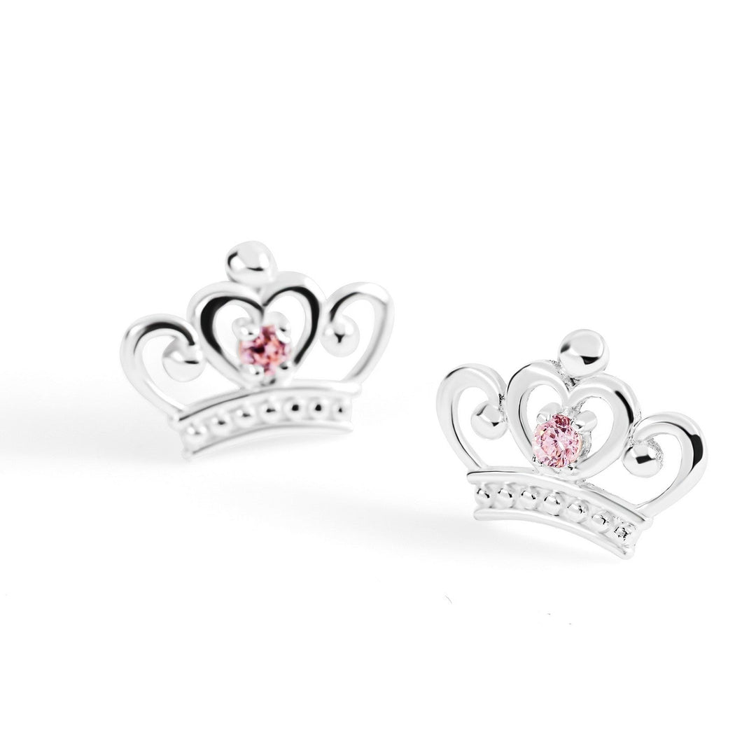 Disney Princess Sterling Silver 925 2Mm Pink Cz Crown Stud With Double Notch Post Earring E901717SZPL.PH