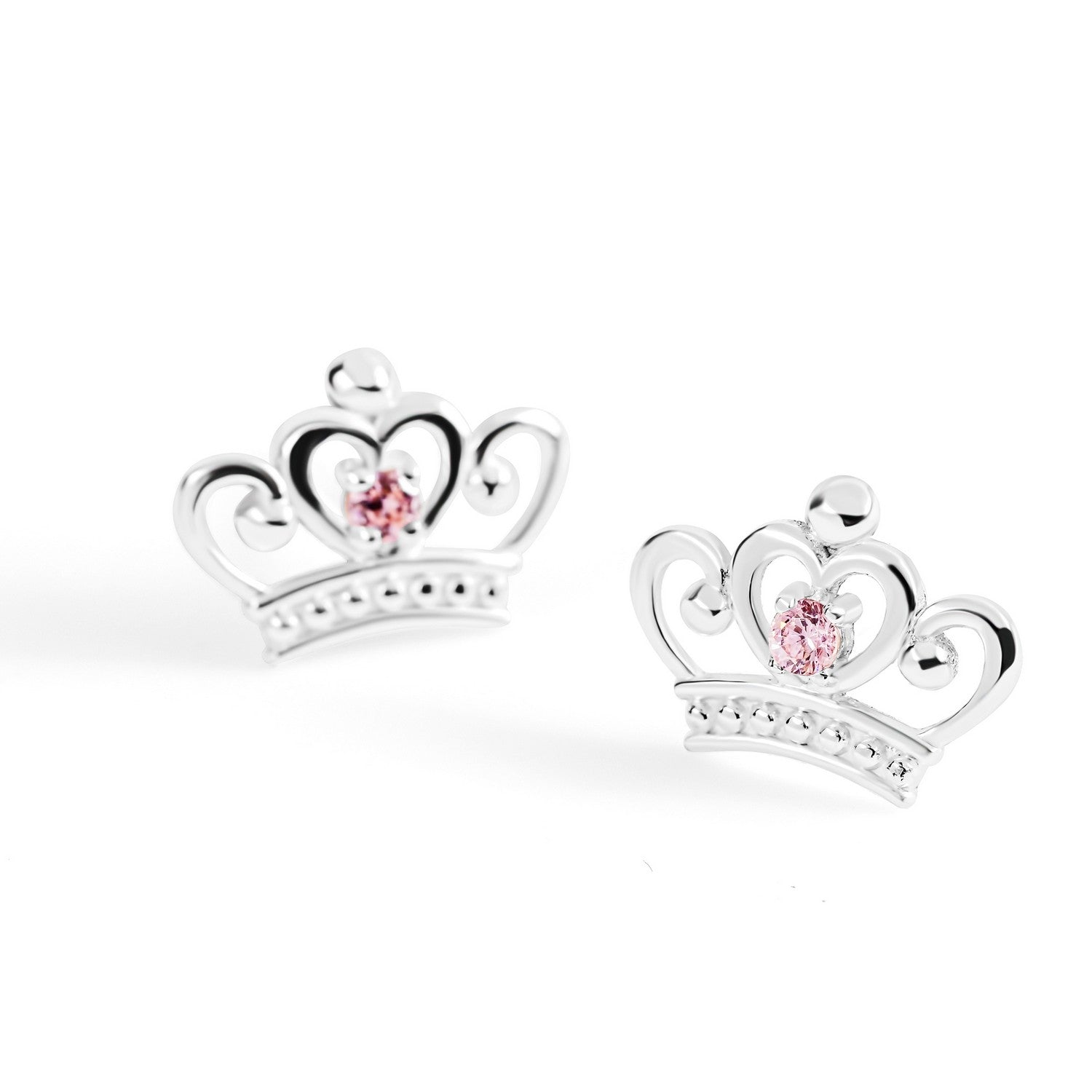 Disney Princess Sterling Silver 925 2Mm Pink Cz Crown Stud With Double Notch Post Earring E901717SZPL.PH