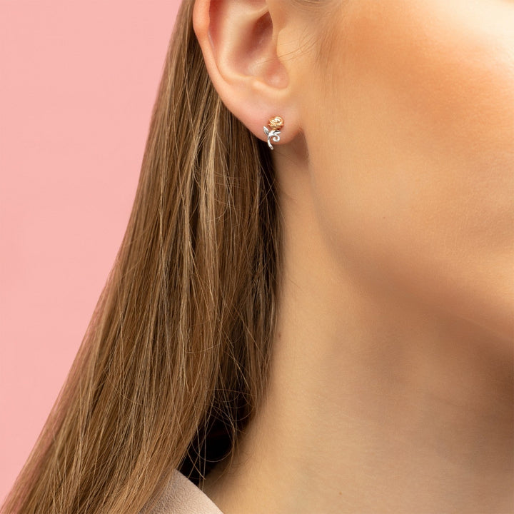 Disney Princess Sterling Silver 925 Tt Plt Beauty & The Beast Rose Stud Orange Earrings E905453TL.PH