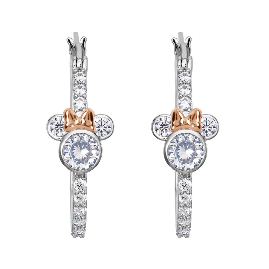 Disney Mickey & Minnie Sterling Silver Zirconia Mouse Oval Hoop Earrings E905855TZWL PH