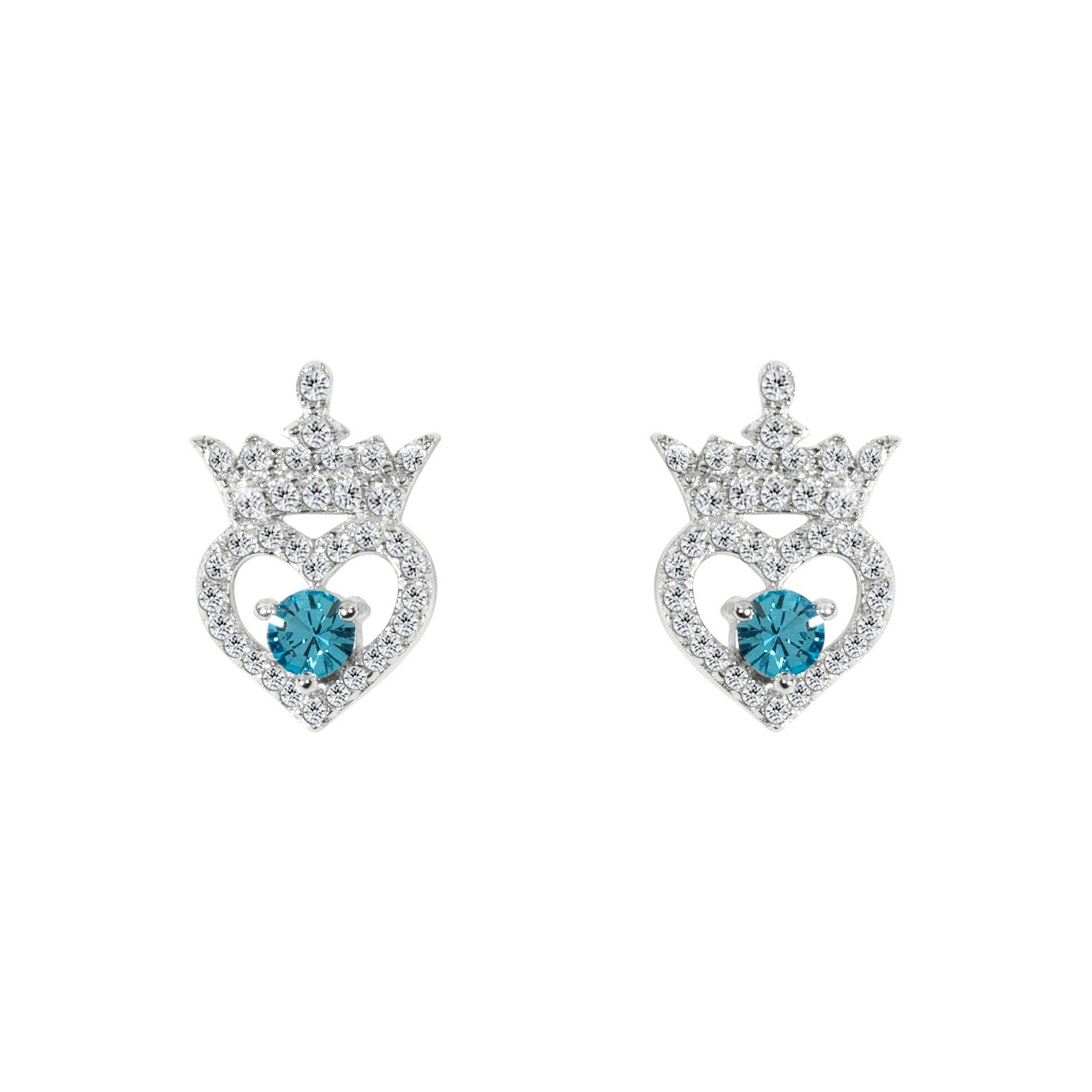 Disney Princess Sterling Silver 925 Cz Heart Tiara March Bstone Stud Earrings E906315RMARL.PH