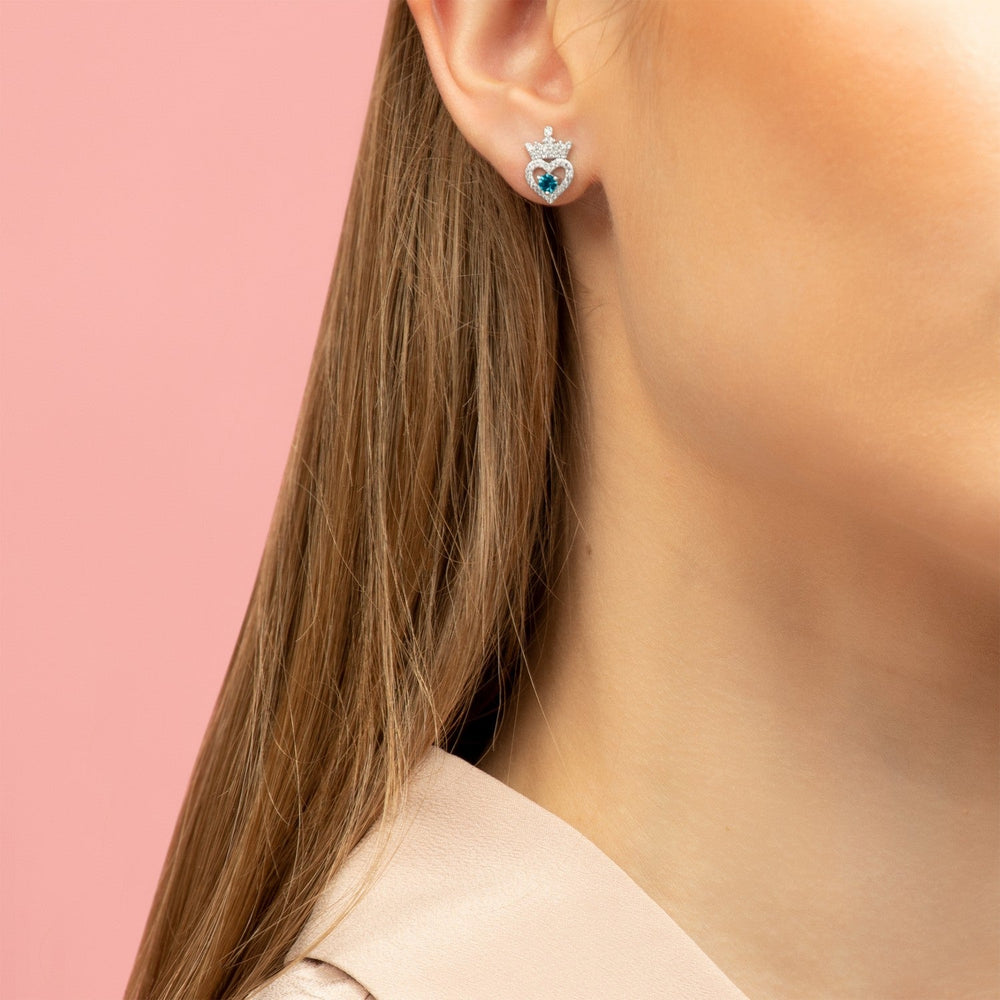 Disney Princess Sterling Silver Zirconia Heart Tiara March Bstone Stud Earrings E906315RMARL PH