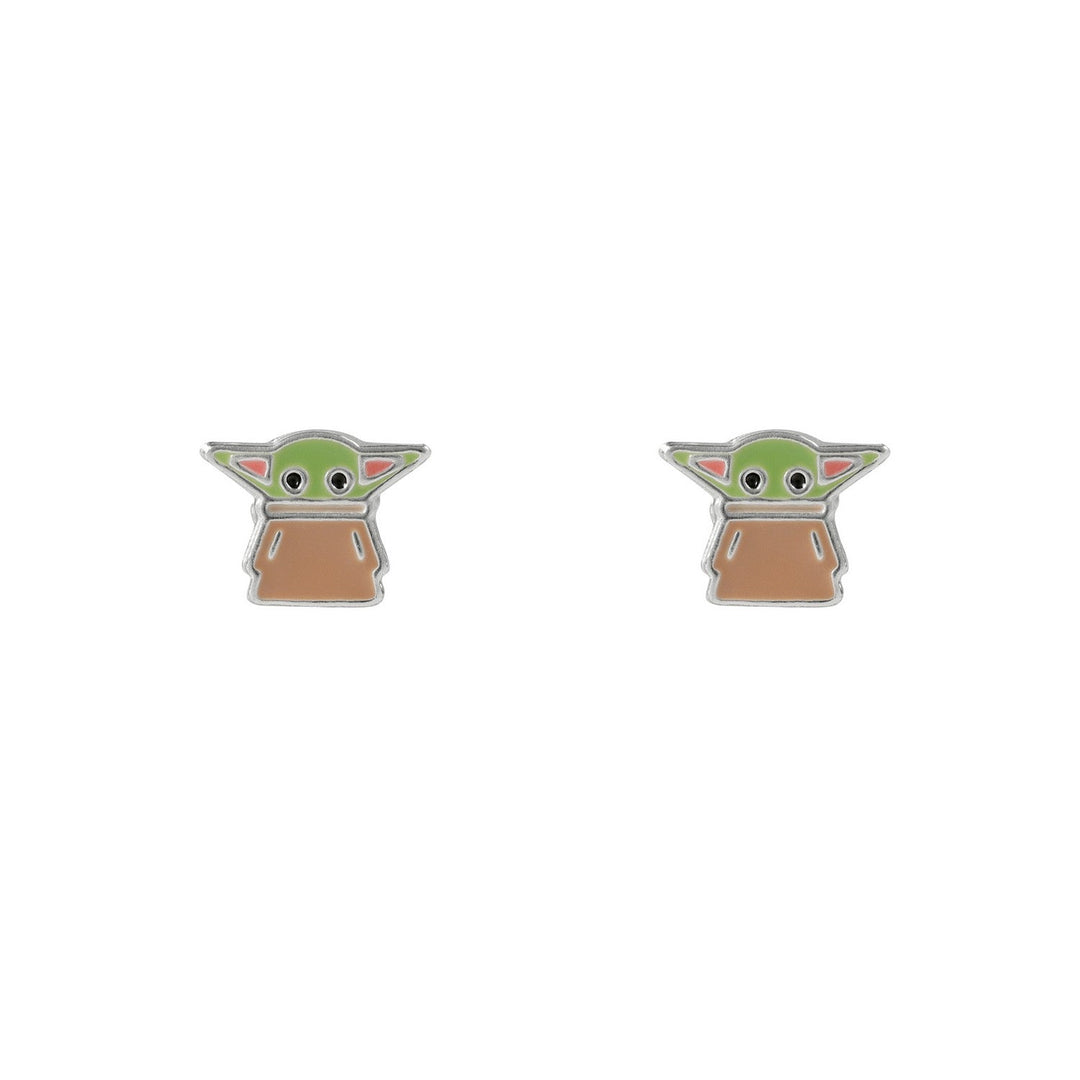 Star Wars Sterling Silver 925 The Mandalorian Stamp Stud Enamel Filled Grogu Earrings E906538SL.PH
