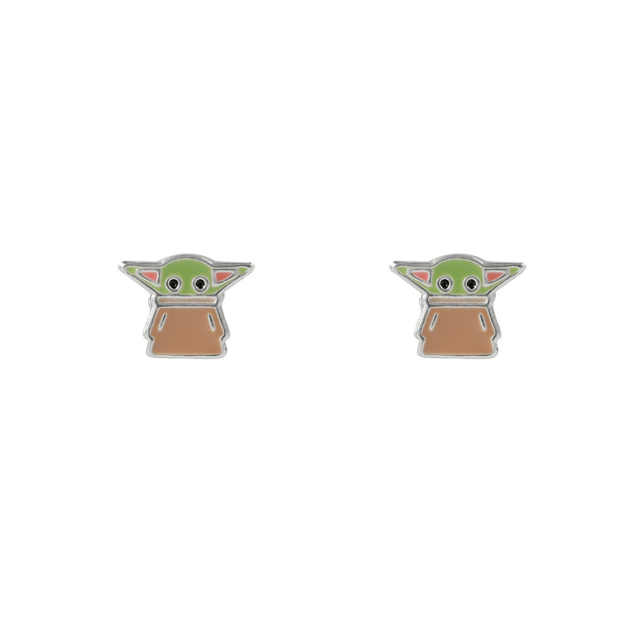 Star Wars Sterling Silver The Mandalorian Stamp Stud Enamel Filled Grogu Earrings E906538SL PH