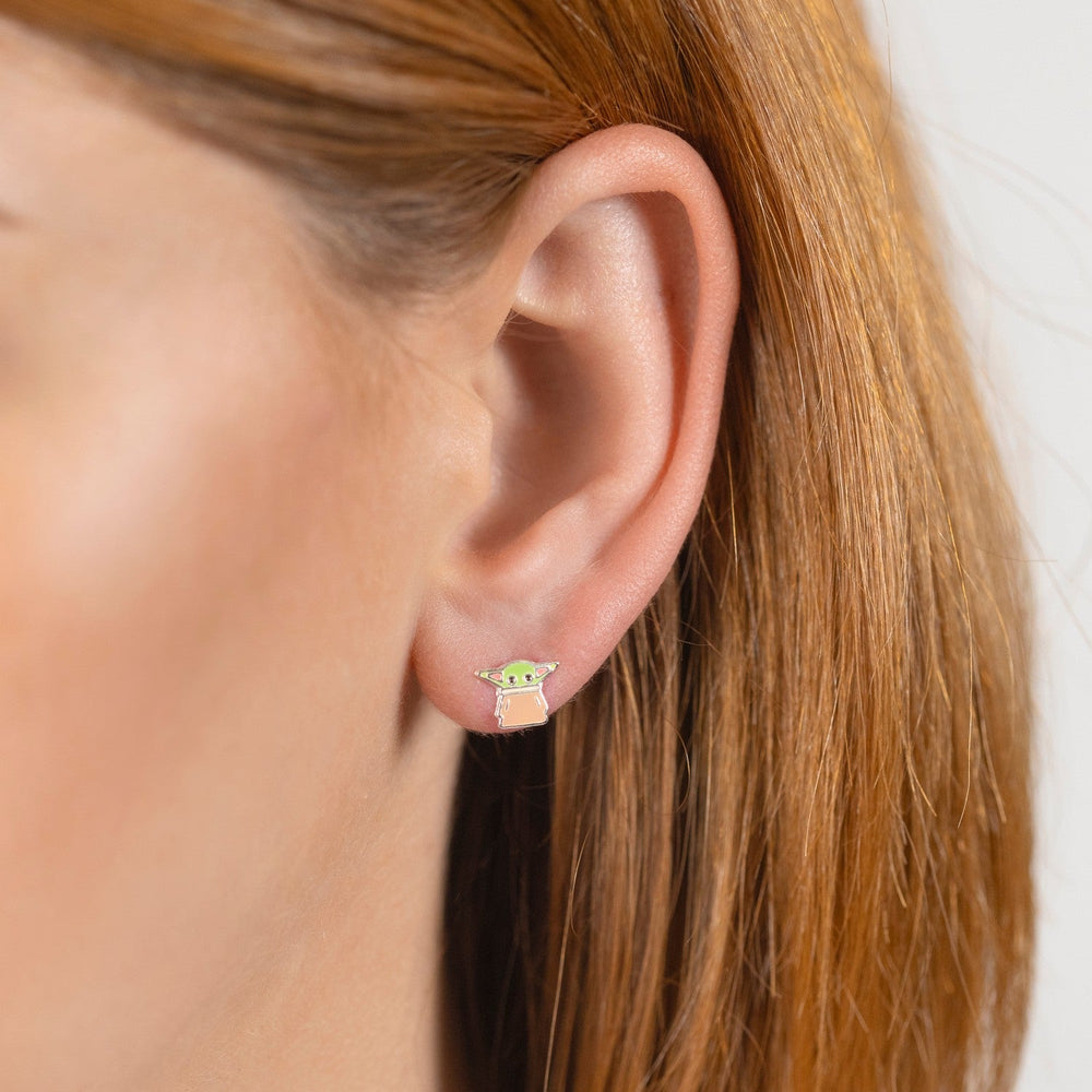 Star Wars Sterling Silver The Mandalorian Stamp Stud Enamel Filled Grogu Earrings E906538SL PH