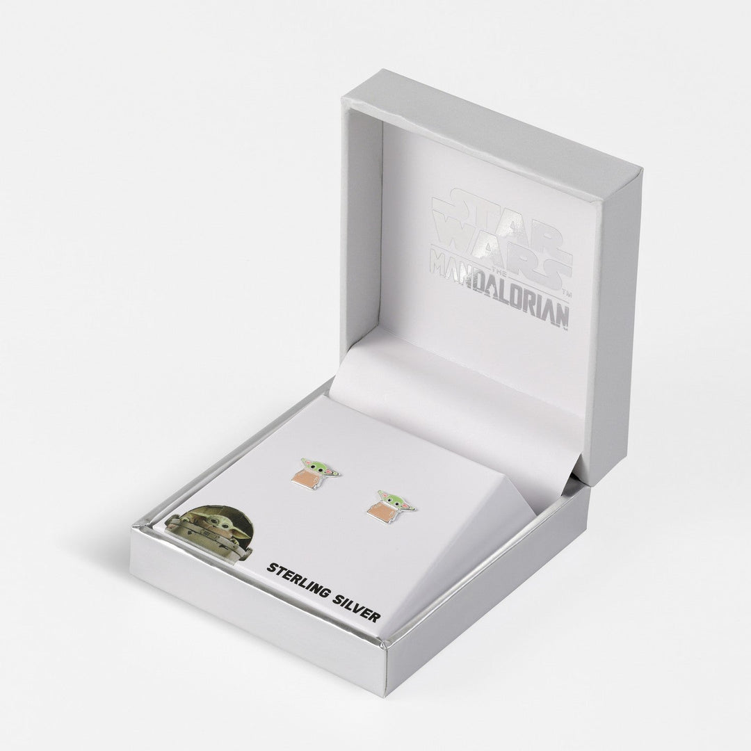 Star Wars Sterling Silver 925 The Mandalorian Stamp Stud Enamel Filled Grogu Earrings E906538SL.PH