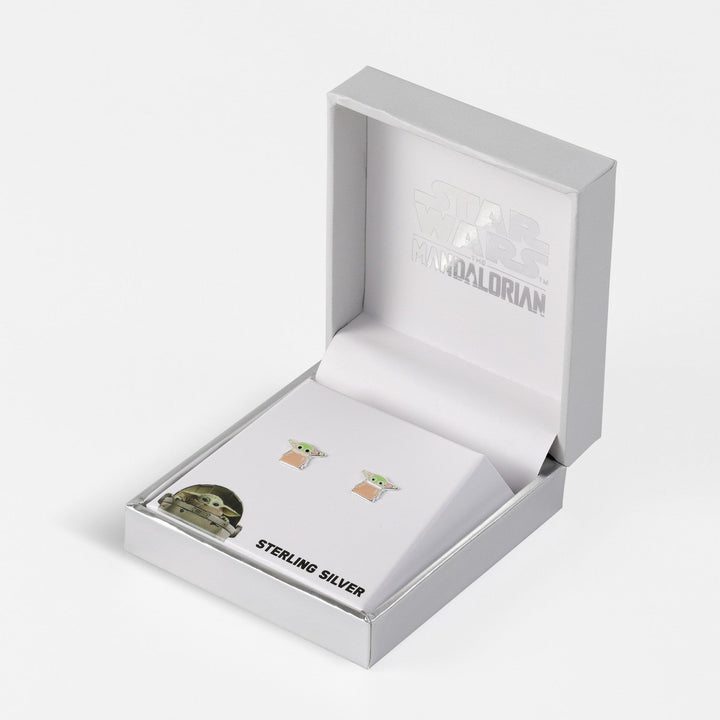 Star Wars Sterling Silver 925 The Mandalorian Stamp Stud Enamel Filled Grogu Earrings E906538SL.PH