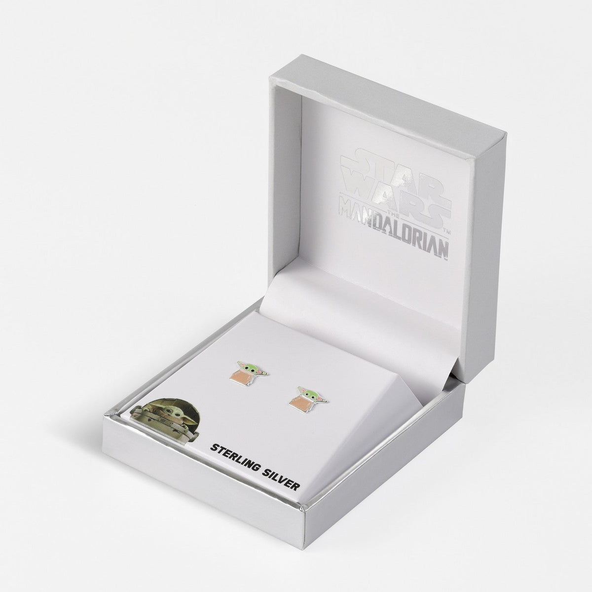 Star Wars Sterling Silver 925 The Mandalorian Stamp Stud Enamel Filled Grogu Earrings E906538SL.PH
