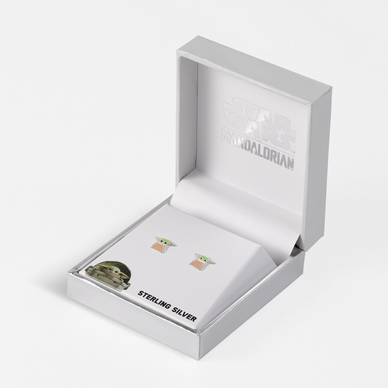 Star Wars Sterling Silver 925 The Mandalorian Stamp Stud Enamel Filled Grogu Earrings E906538SL.PH