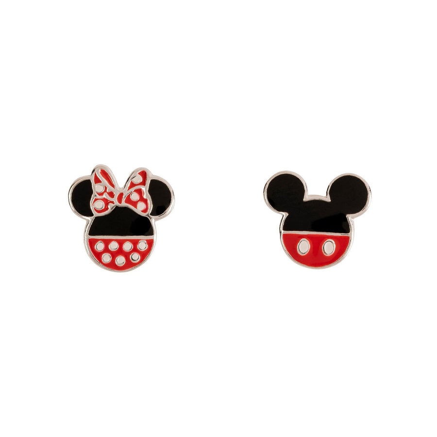 Disney Mickey & Minnie Sterling Silver Mismatch Stamp  Stud Red Earrings E906665SL PA