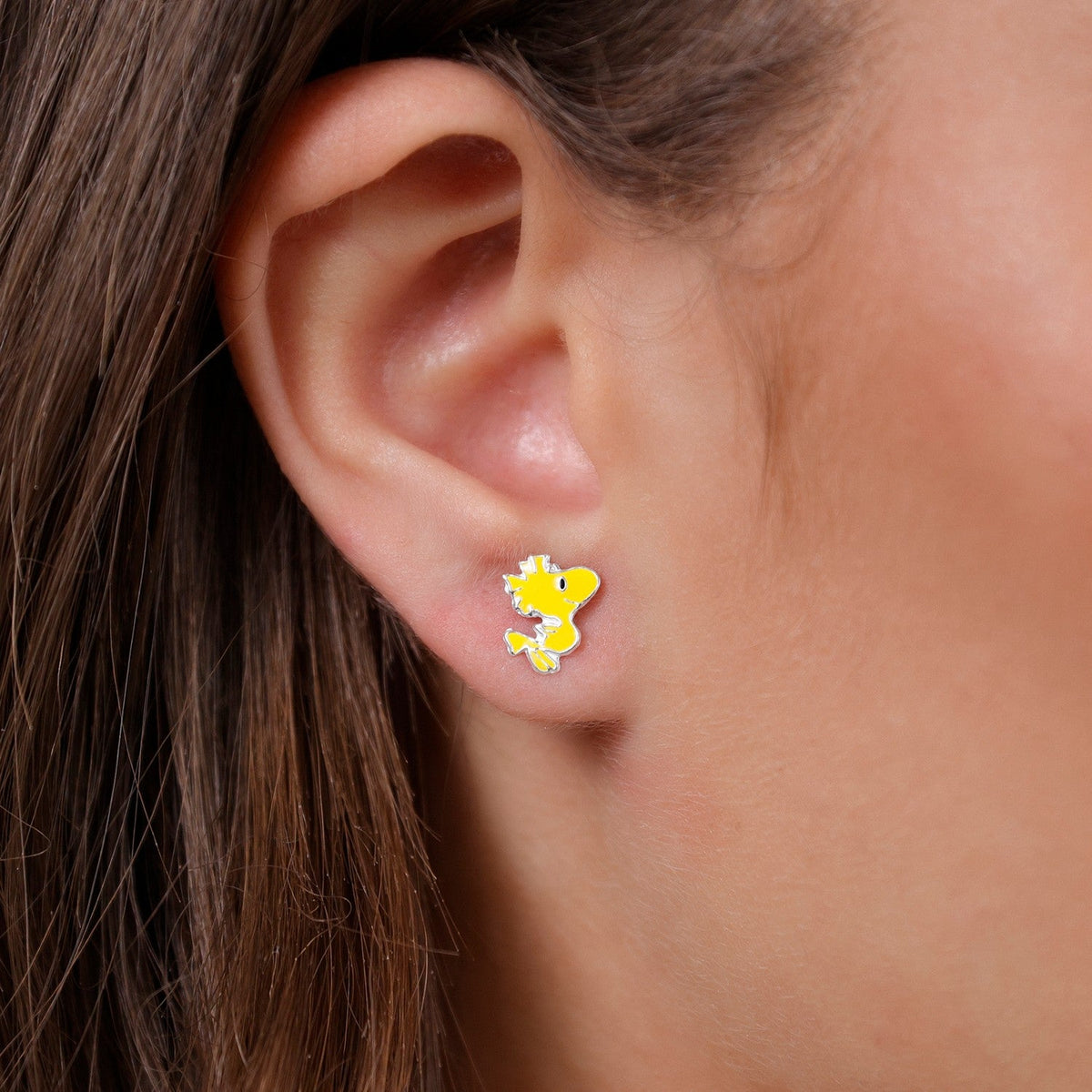 Collectable Peanuts Sterling Silver 925 Enamel Woodstock Stamped Stud Yellow Earrings E908012SL.PH