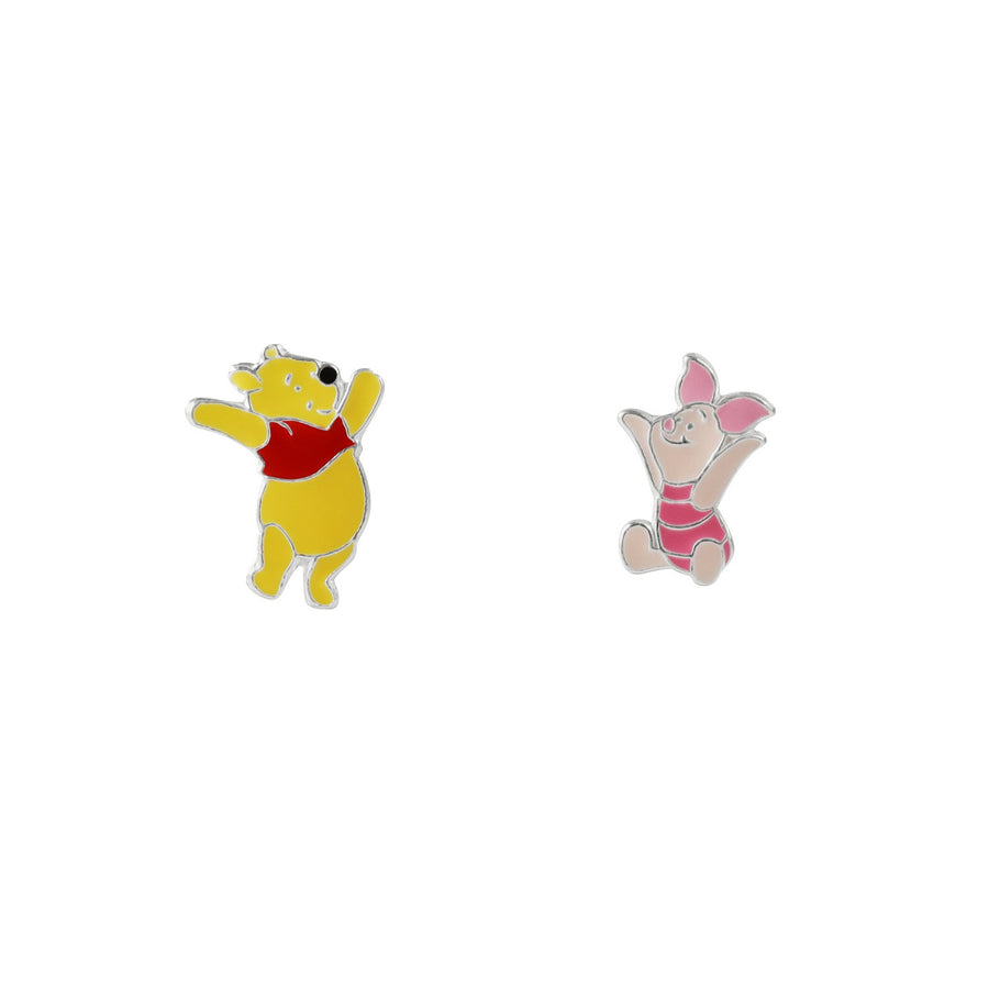 Silver Enamel Pooh & Piglet Mismatch Stamp Stud Earrings E908018SL.PH